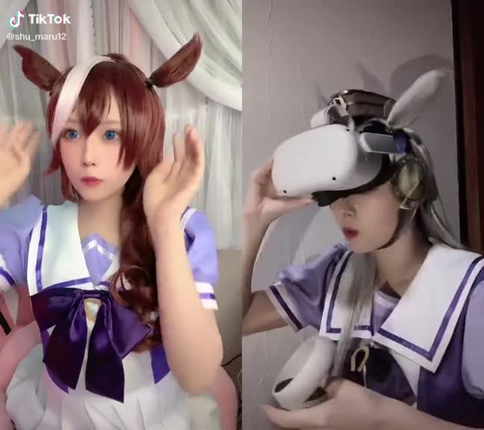 @uypnmn と一緒に#デュエット 可愛いゴルシ様と…( ≖͈́ ·̫̮ ≖͈̀ )ﾆﾔｧ ※リボン届かなくて無いですがお許しを… #ウマ娘 #ウマ娘コスプレ #トウカイテイオー #ゴールドシップ #宅コスクオリティ
