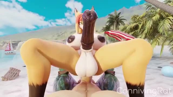 *sound edit* Futa Furry on the beach - connivingrat