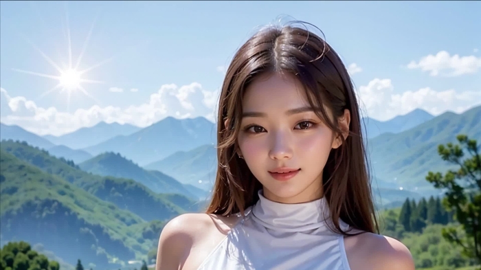(3D ANIMATED AI-GENERATED MODELS) posing near the mountains in the meadow (with pussy masturbation ASMR sound!)