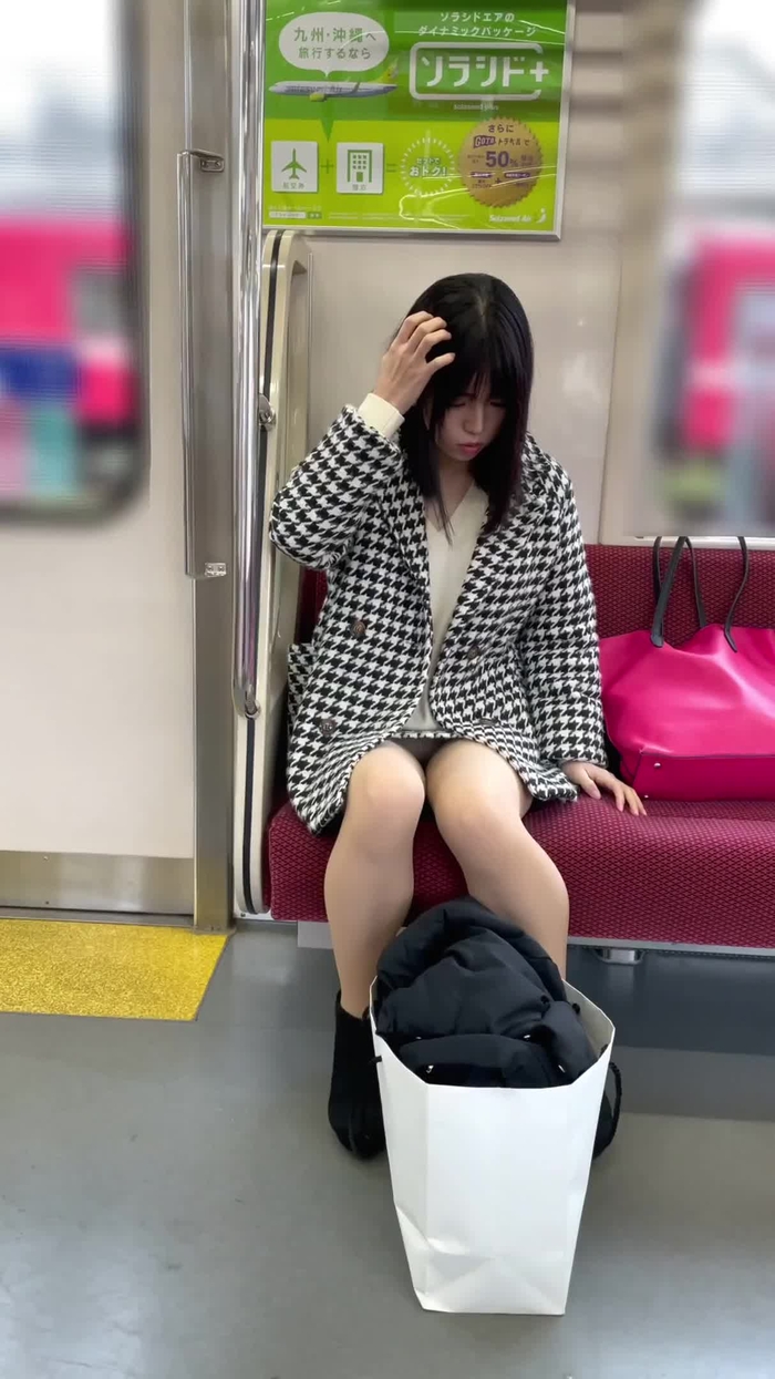 【盗撮動画】衝撃の電車内対面パンチラ盗撮映像。タイトスカのデルタゾーンから常時見える白P