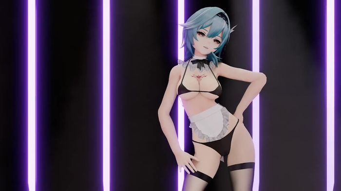 【MMD-R18】黑丝女仆优菈 59