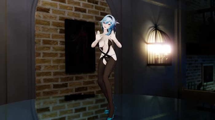 【MMD-R18】连体黑丝优菈 69